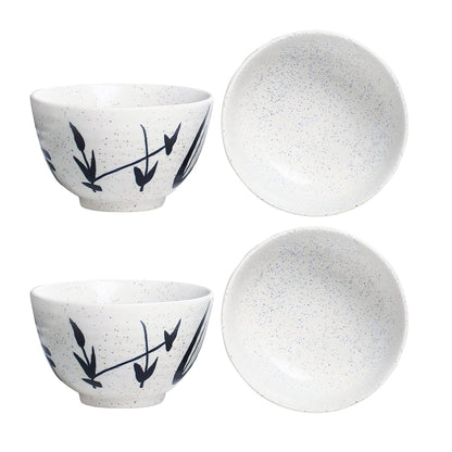 Caffeine Ceramic Handmade White Bamboo Dessert Bowl (Set of 4, 150 ml) - Caffeine Premium Stoneware