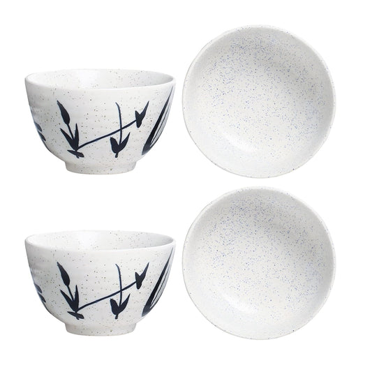 Caffeine Ceramic Handmade White Bamboo Dessert Bowl (Set of 4, 150 ml) - Caffeine Premium Stoneware