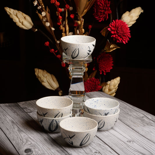 Caffeine Ceramic Handmade White Bamboo katori Bowl (Set of 6) - Caffeine Premium Stoneware