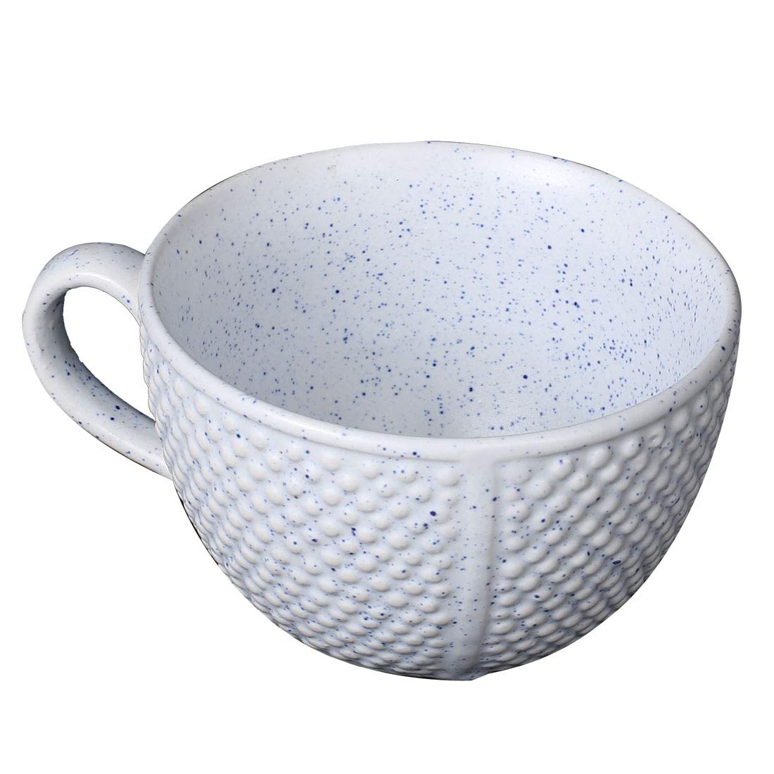 Caffeine Ceramic Handmade White Bubble Single Handled Soup Bowl with Spoon (Set of 2) - Caffeine Premium Stoneware