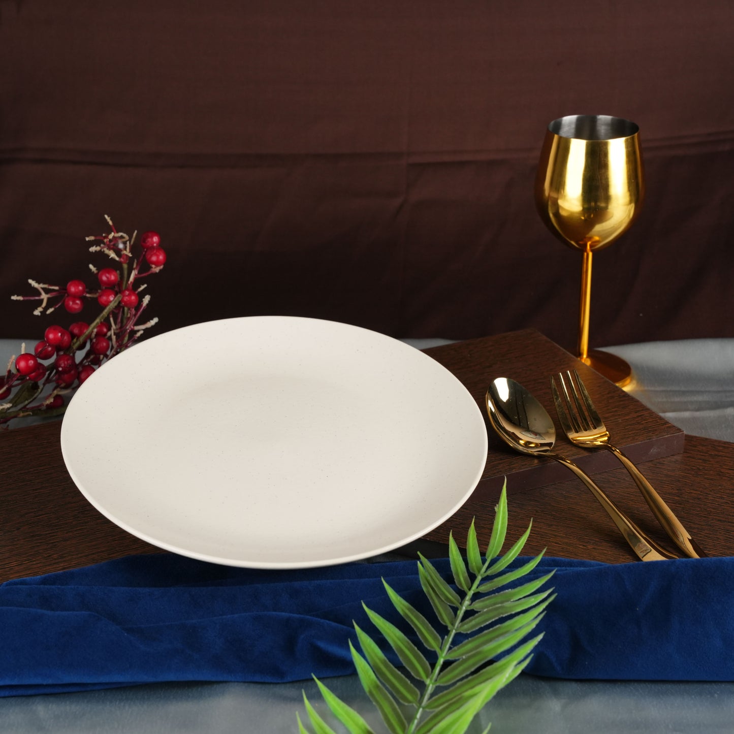 Caffeine Ceramic Handmade White Marble Matte Dinner Plate set of 4 - Caffeine Premium Stoneware