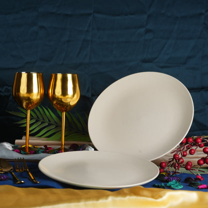 Caffeine Ceramic Handmade White Marble Matte Dinner Plate set of 4 - Caffeine Premium Stoneware