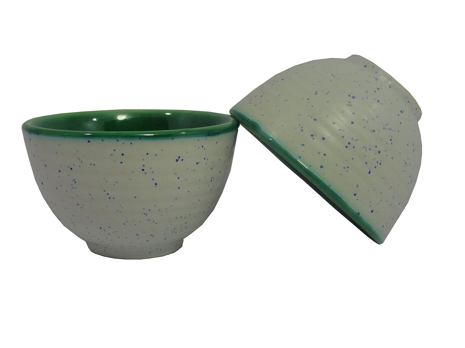 Caffeine Ceramic Handmade Green Studio & White Matte Dessert Bowls (Set of 2) - Caffeine Premium Stoneware