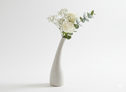 White vase with flowers on a white background