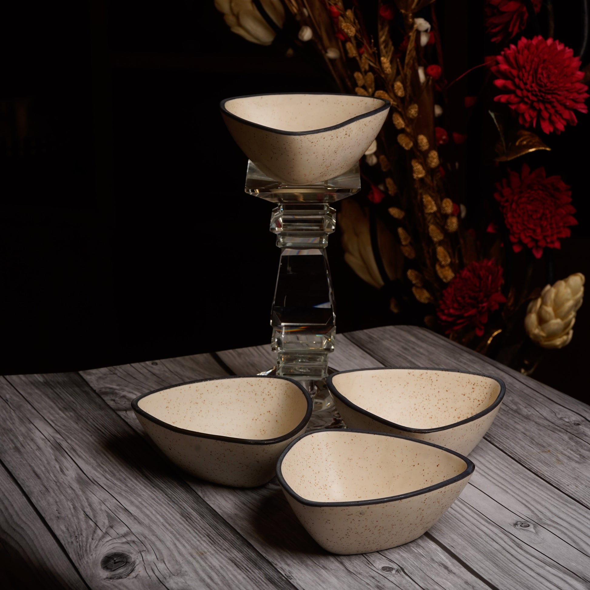 Caffeine Ceramic Handmade Glossy White Matte Katori Bowl  Set of 6 - Caffeine Premium Stoneware