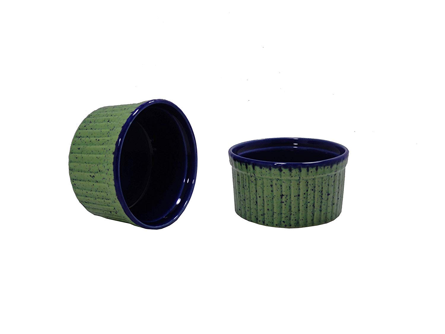 Caffeine Ceramic Handmade Green and Glossy Blue Ramekins Bowls – (Set of 2, 150 ml) - Caffeine Premium Stoneware
