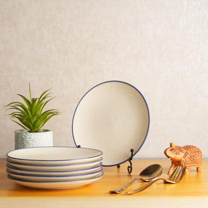 Caffeine Ceramic Handmade Stoneware White Matte Blue Patti Quarter Plate 7”(Set of 6 ) - Caffeine Premium Stoneware