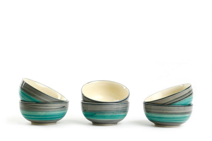 Caffeine Ceramic Handmade Sea Green Dessert Bowl (Set of 6, 150 ml) - Caffeine Premium Stoneware