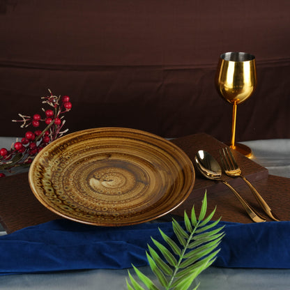 Caffeine Ceramic Handmade Stoneware Brown Wood Print Dinner Plate set of 4 - Caffeine Premium Stoneware