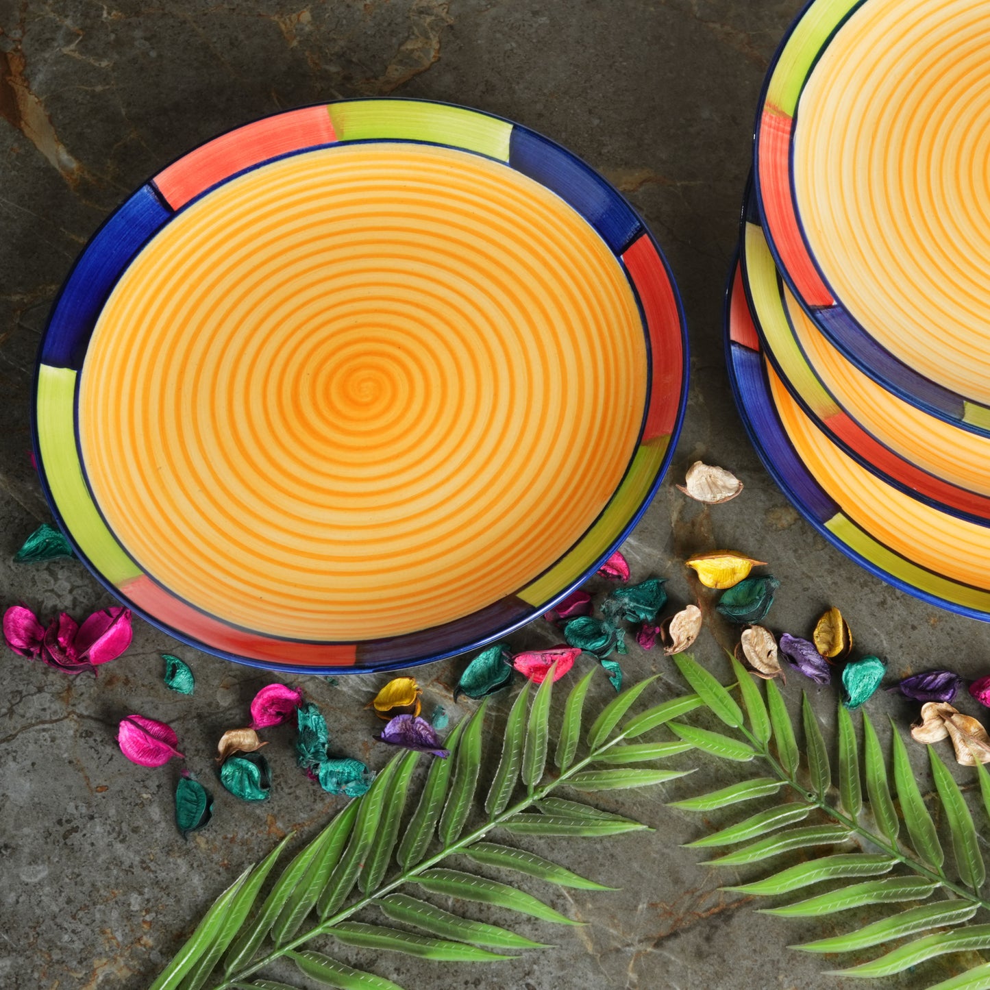 Caffeine Ceramic Handmade Stoneware Yellow Dinner Plates set of 4 - Caffeine Premium Stoneware