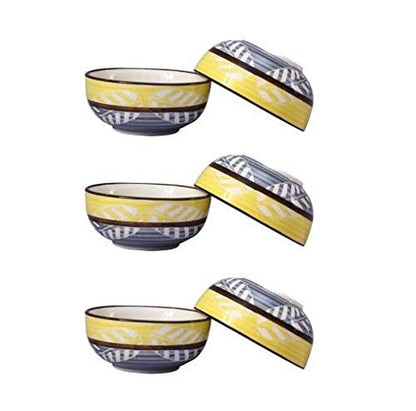 Caffeine Ceramic Handmade Yellow and Gray Dessert Bowl (Set of 6) - Caffeine Premium Stoneware