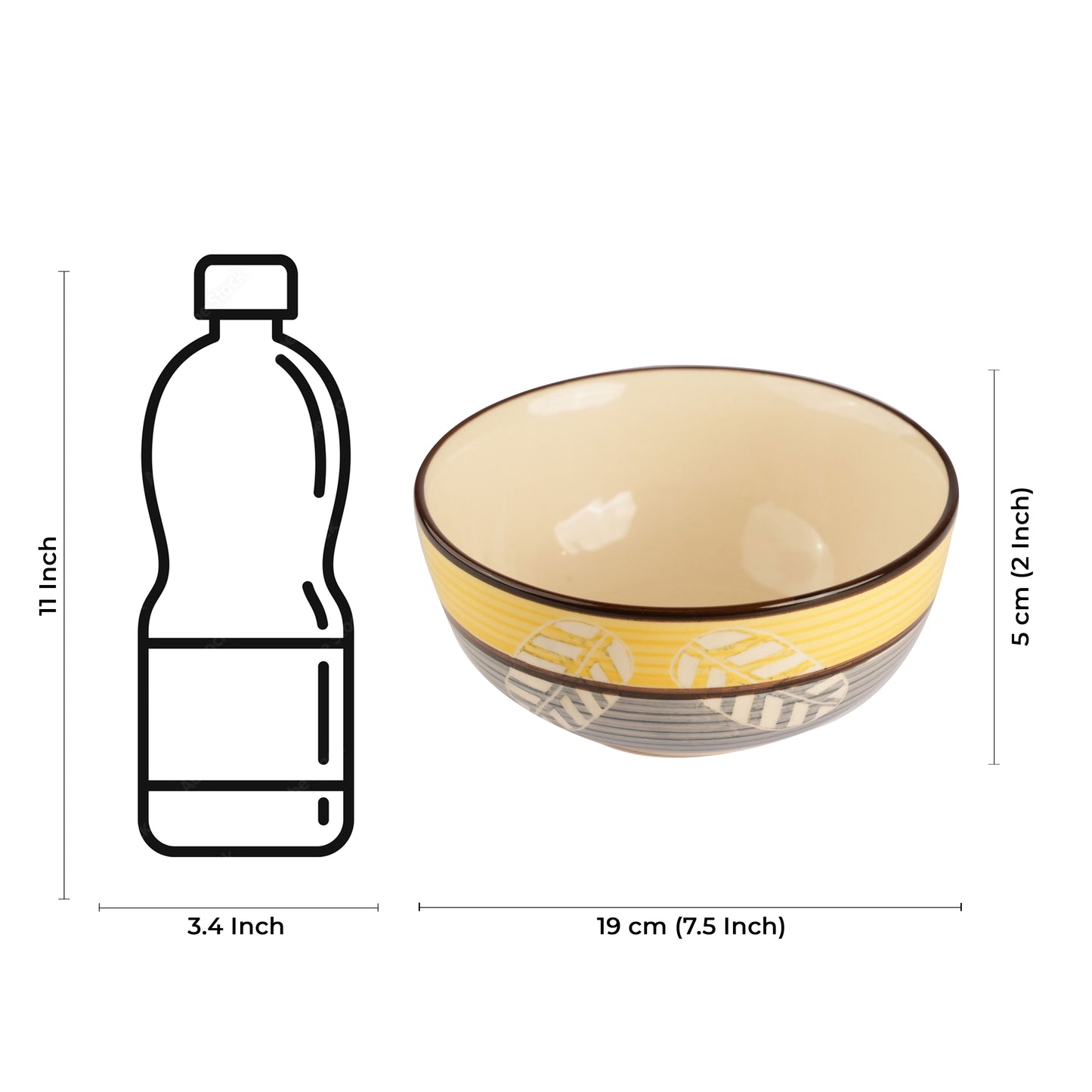 Caffeine Ceramic Handmade yellow & grey Leaf Print Serving Bowl (Set of 4) - Caffeine Premium Stoneware