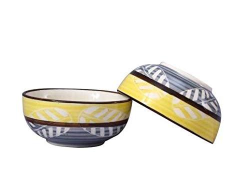 Caffeine Ceramic Handmade Yellow and Grey Dessert Bowl (Set of 2) - Caffeine Premium Stoneware