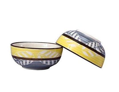 Caffeine Ceramic Handmade Yellow and Grey Dessert Bowl (Set of 2) - Caffeine Premium Stoneware