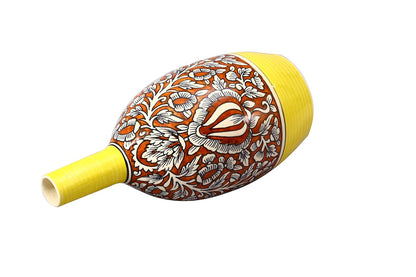 Caffeine Premium Ceramic Handmade Yellow and red mughal Elite Oval Shape Flower vase (Set of 1)