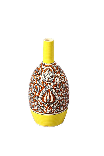 Caffeine Premium Ceramic Handmade Yellow and red mughal Elite Oval Shape Flower vase (Set of 1)