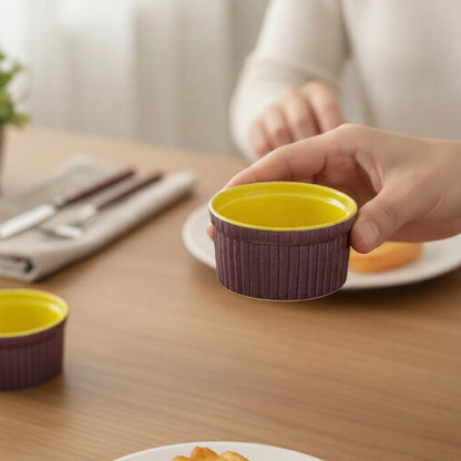 Caffeine Ceramic Handmade Purple and Yellow Ramekins Bowl- (Set of 6)