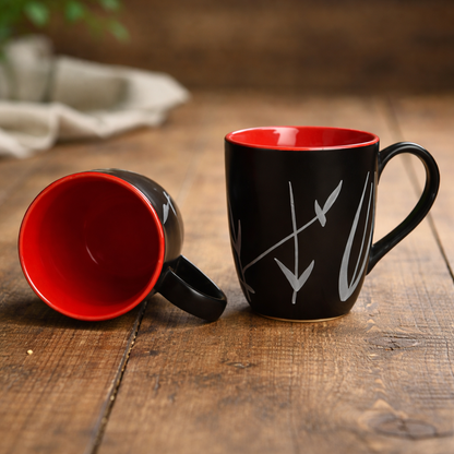 Beautiful Design Handmade Black & Red Leaf Coffee Mug  (Set of 2)