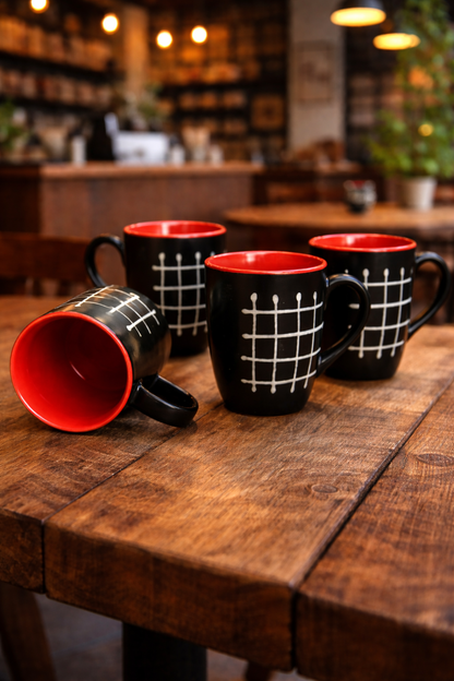 Caffeine Ceramic Stoneware Handmade Red & Black Cherry Coffee Mug (Set of 4)