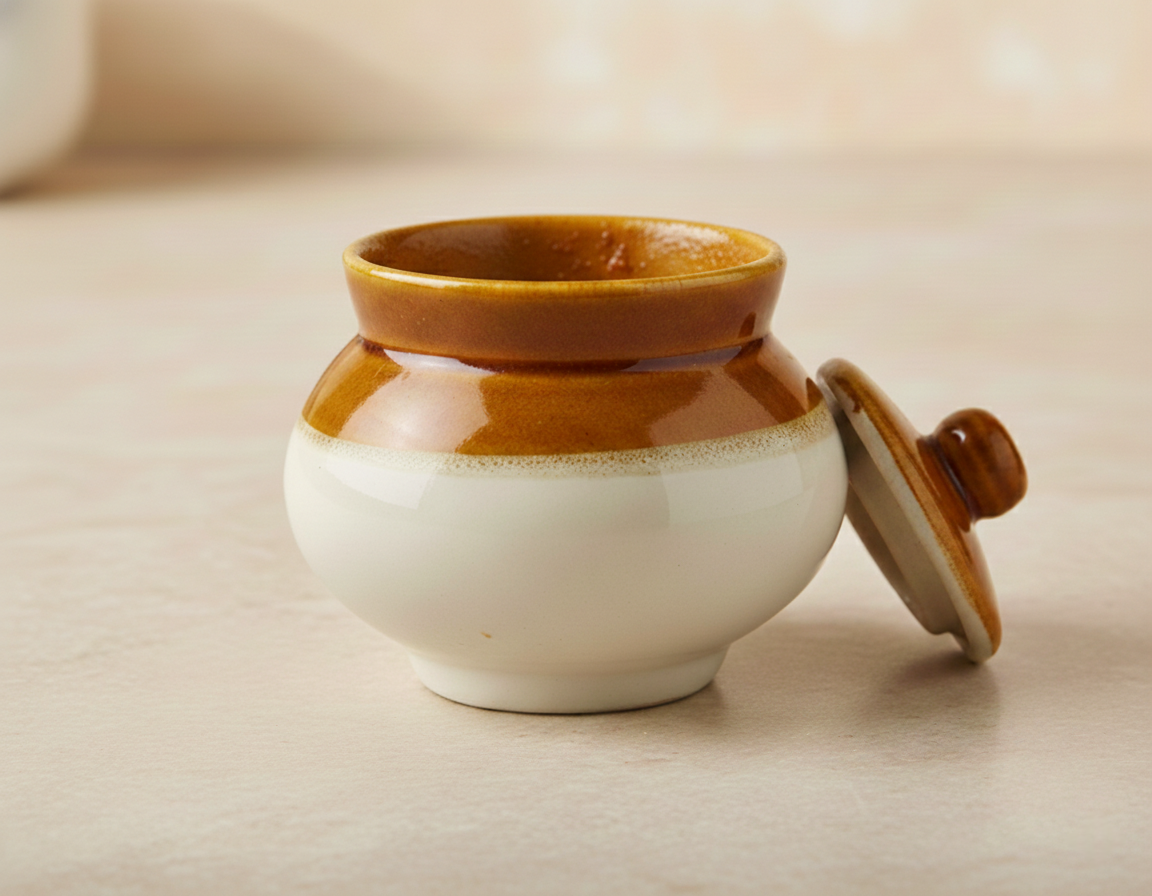 Caffeine Ceramic Stonewear Handmade mustard Martban Barni/Pickle Jar (Set of 1)