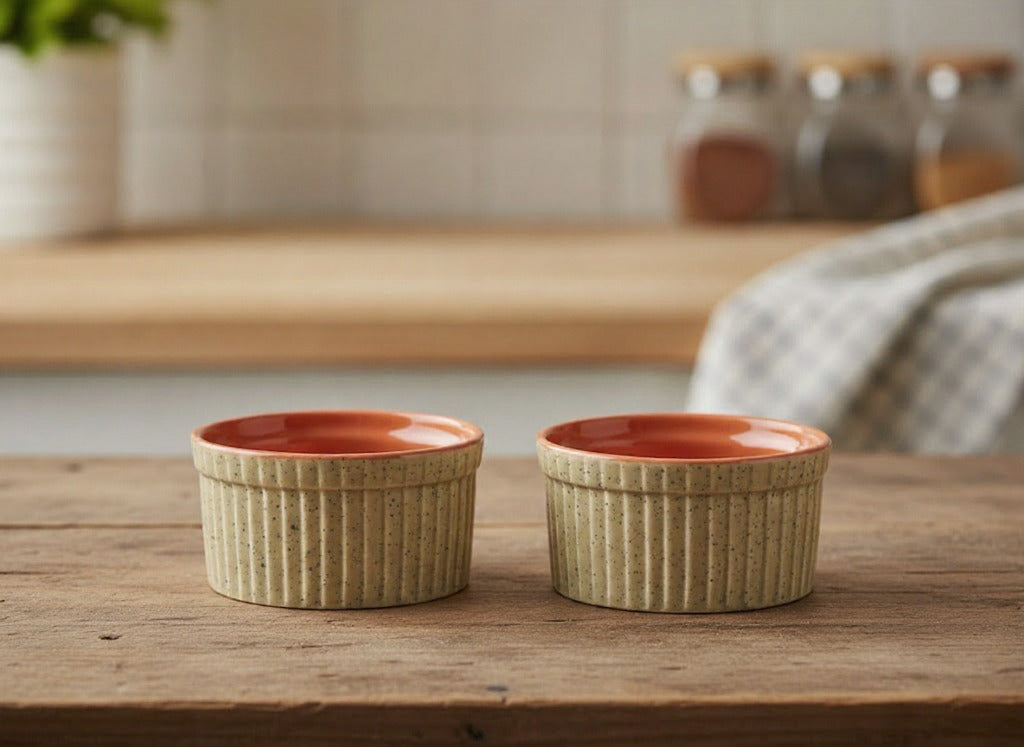 Caffeine Ceramic Handmade Orange & Cream Ramekins bowl (Set of 2)