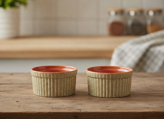 Caffeine Ceramic Handmade Orange & Cream Ramekins bowl (Set of 2)
