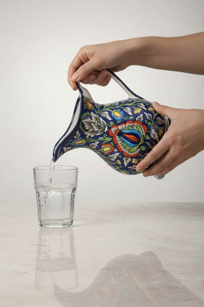 Caffeine Ceramic Handmade Stoneware Blue Jaipuri Water jug (Set of 1, 1400 ml)