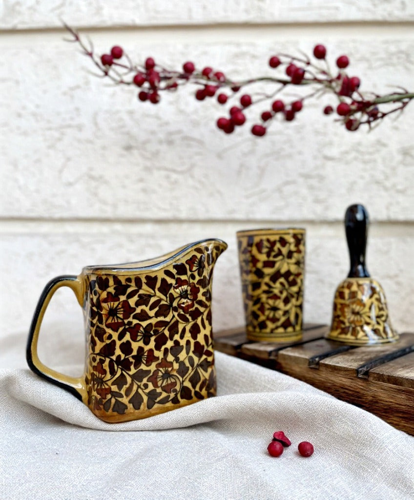 Caffeine Ceramic Handmade Stoneware Brown Sehra Milk and Water Jug (Set of 1, 700 ml)