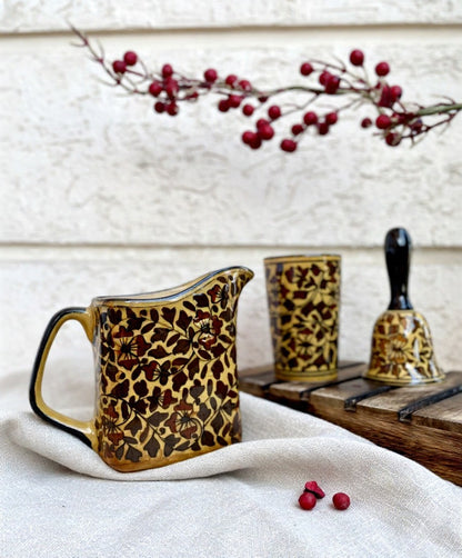 Caffeine Ceramic Handmade Stoneware Brown Sehra Milk and Water Jug (Set of 1, 700 ml)