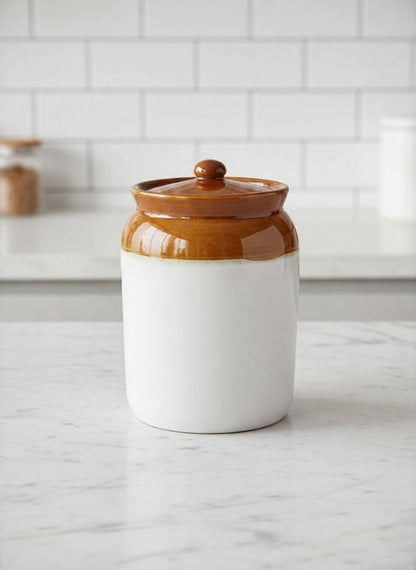 Caffeine Ceramic Stoneware Handmade Mustard And White Barni/Pickle Jar (Set 1)
