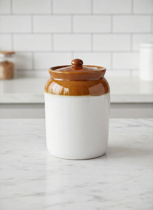Caffeine Ceramic Stoneware Handmade Mustard And White Barni/Pickle Jar (Set 1)