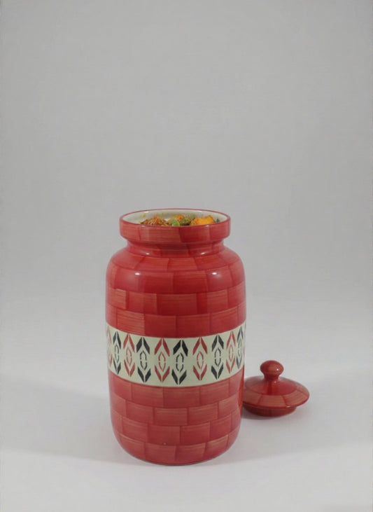 Caffeine Ceramic Stoneware Handmade Orange Arrow Patterned Barni/Pickle Jar (Set of 1)
