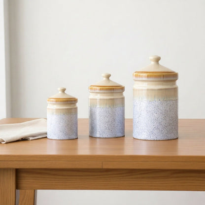 Caffeine Ceramic Stoneware Handmade White and Yellow Studio Barni/Container Set of 3