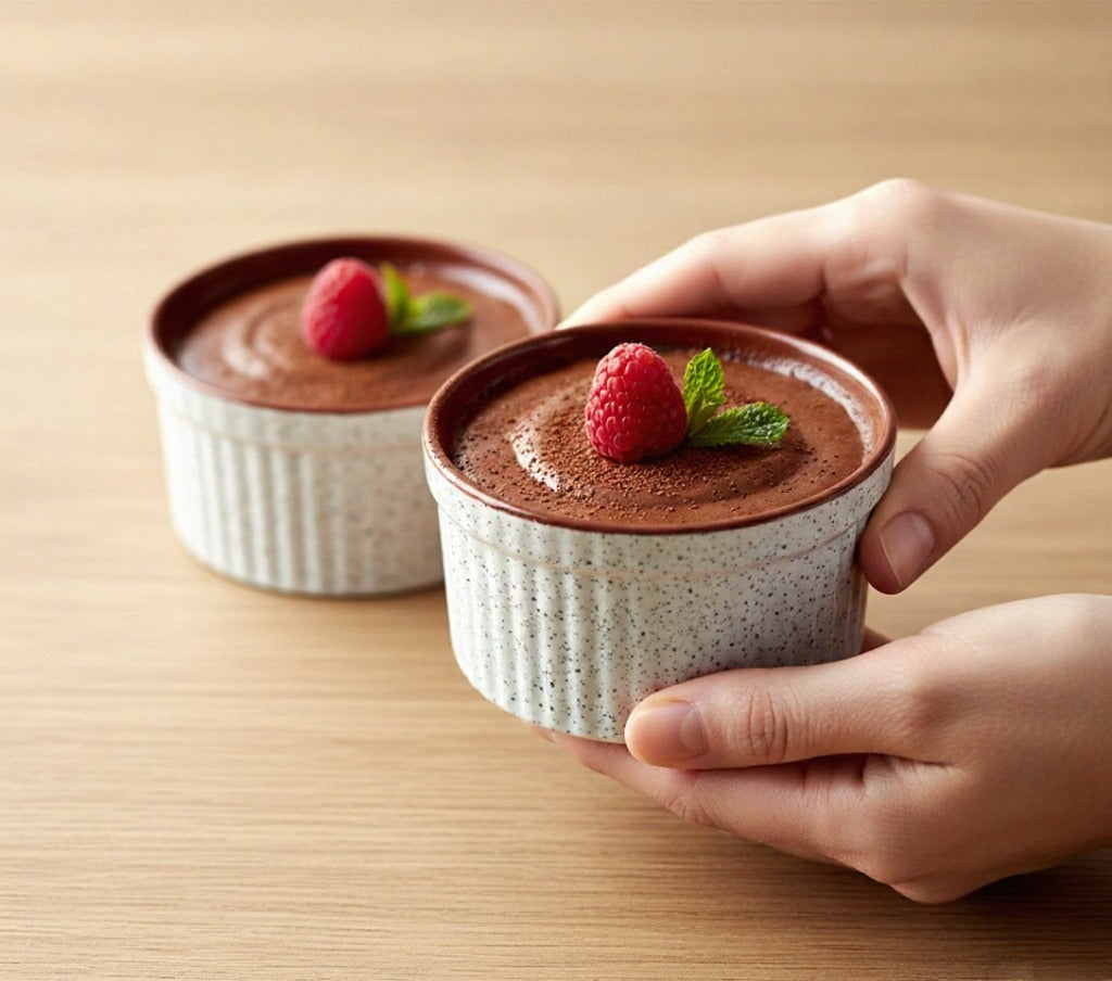 Caffeine Ceramic Handmade White & Brown Ramekins Bowl (Set of 6)