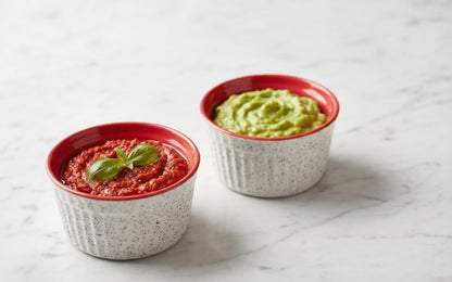 Caffeine Ceramic Handmade White and Red Ramekins Bowl (Set of 6)