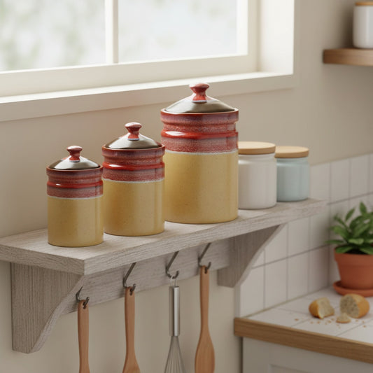 Caffeine Ceramic Stoneware Handmade Red Mustard Studio Barni/Pickle Jar (Set of 3)