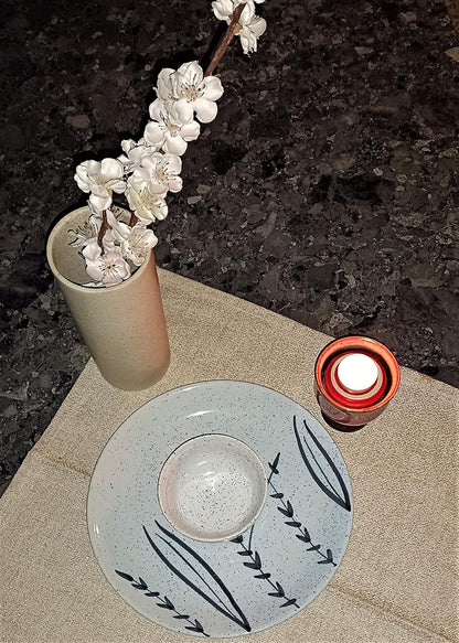 Caffeine Ceramic Handmade White Bamboo Dinner Set (Set of 2)