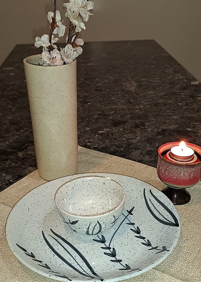 Caffeine Ceramic Handmade White Bamboo Dinner (Set of 8)