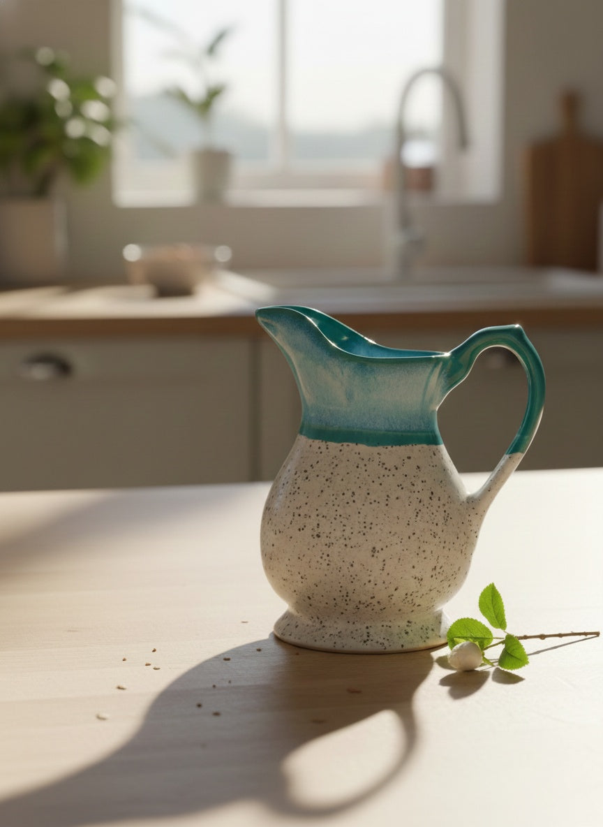 Caffeine Ceramic Handmade Stoneware White & Blue Studio Water jug (Set of 1, 1400 ml)