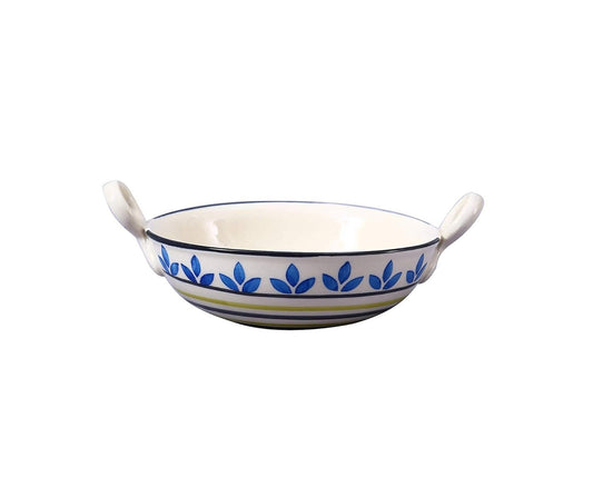 Caffeine Ceramic Handmade Stoneware Flora Serving Kadhai (Set of 1 Dishwasher & Microwave Safe)
