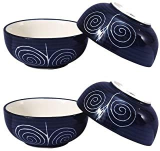 Caffeine Premium Ceramic Handmade Black Doodle Dessert Bowl (Set of 6, 150 ml) - Caffeine Premium Ceramic