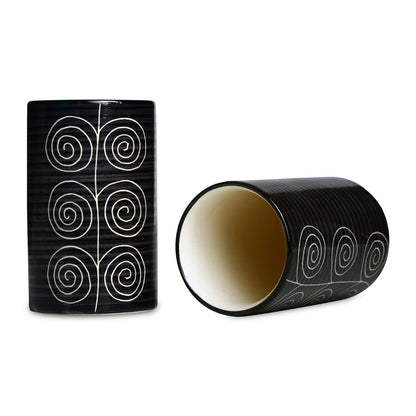 Caffeine Ceramic Stoneware Handmade Black Doodle Water Glass 300ml Set of 2 - Caffeine Premium Stoneware