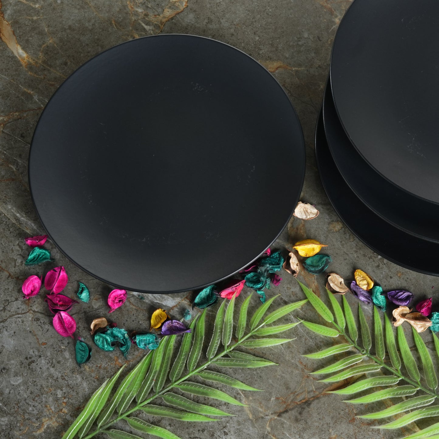Caffeine Ceramic Handmade Stoneware Black Matte Dinner Plates set of 4 - Caffeine Premium Stoneware
