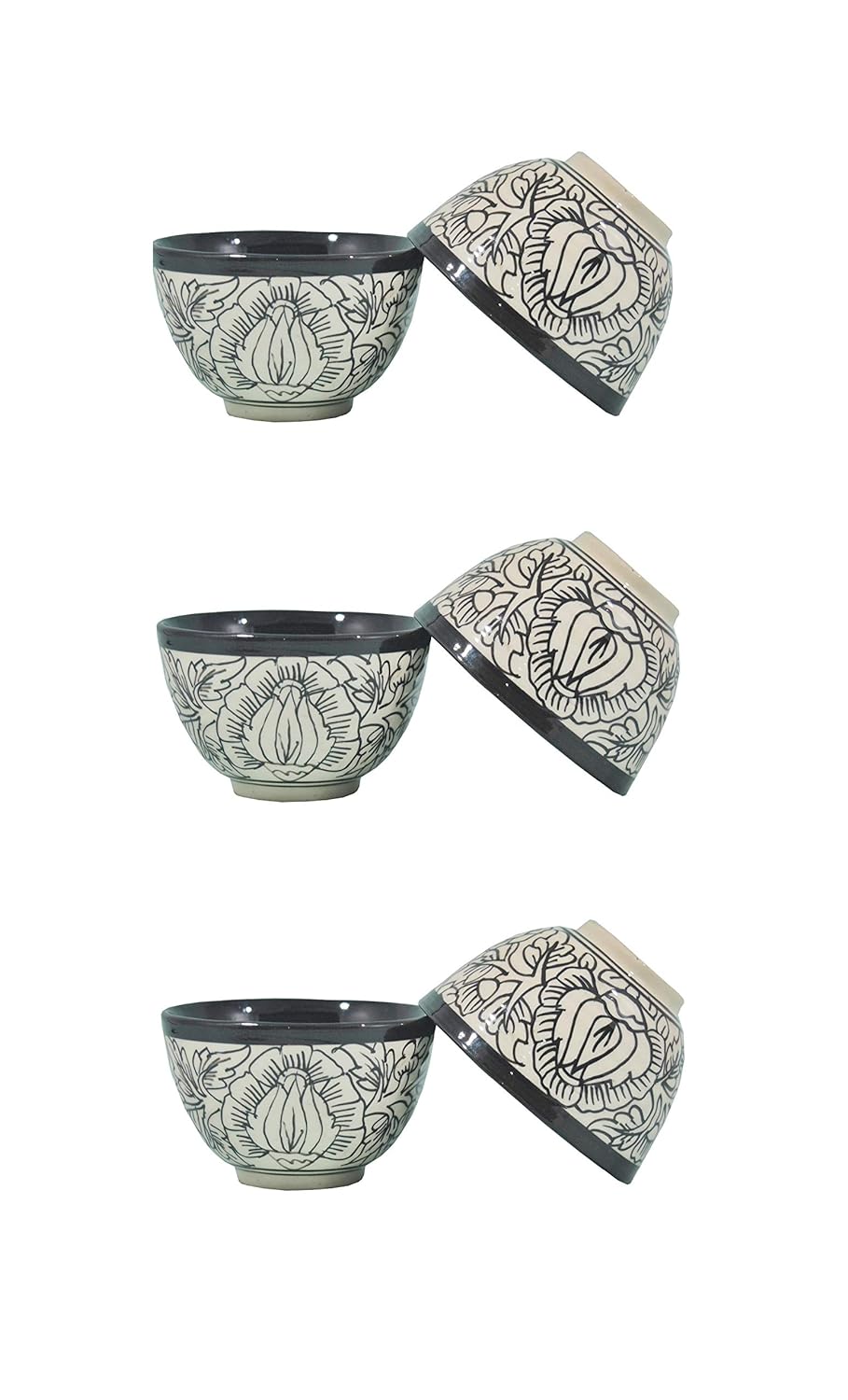 Caffeine Ceramic Handmade Black Peru Dessert Bowl -(Set of 6, 150 ml ) - Caffeine Premium Stoneware