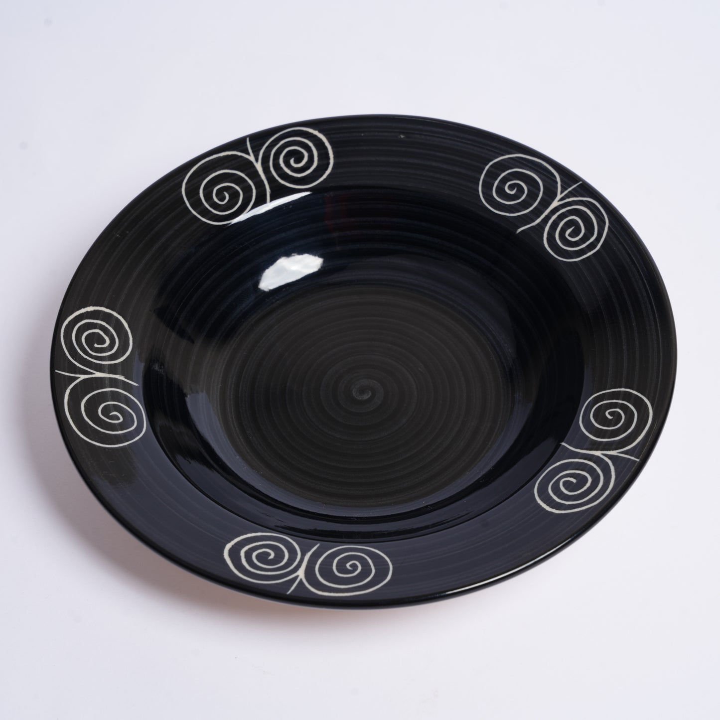 Caffeine Ceramic Handmade Stoneware Black Doodle Soup Plate / Pasta Plate / Maggie Plate / Macaroni Plate9 inch (Set of 2 Dishwasher & Microwave Safe) - Caffeine Premium Stoneware