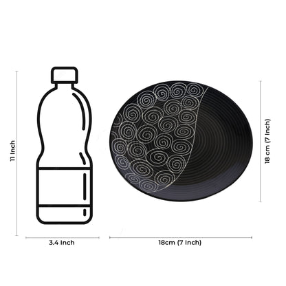Caffeine Ceramic Handmade Stoneware Black Doodle Quarter Plate 7” (Set of 6) - Caffeine Premium Stoneware