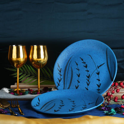 blue_and_black_leaf_dinner_plate - Caffeine Premium Ceramic