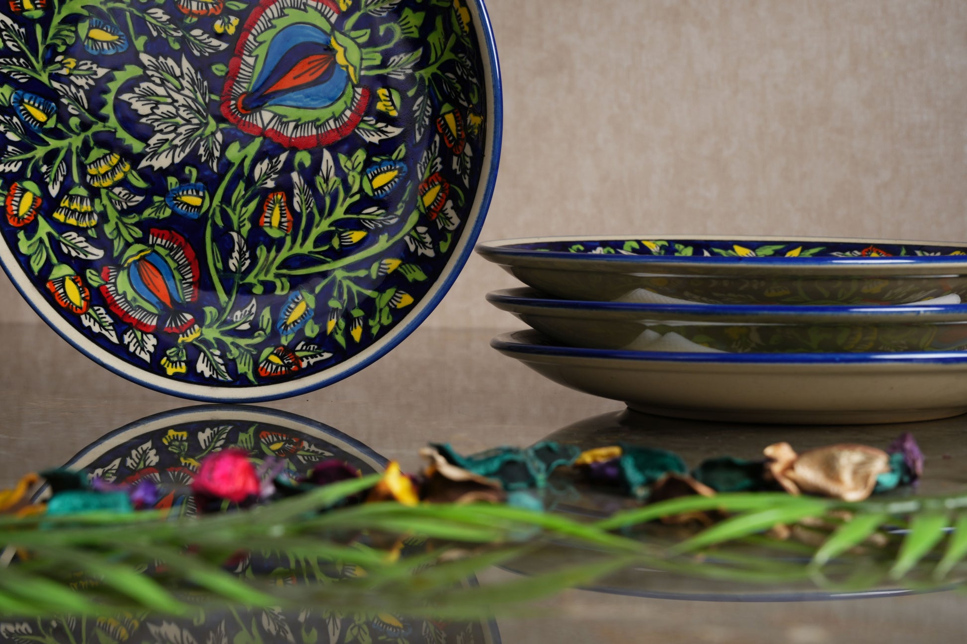 blue_and_green_jaipuri_dinner_plate - Caffeine Premium Ceramic