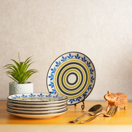 Caffeine Ceramic Handmade Stoneware Blue Asmiya Dinner Plate 10 inch Set of 6 (Microwave & Dishwasher Safe) - Caffeine Premium Stoneware