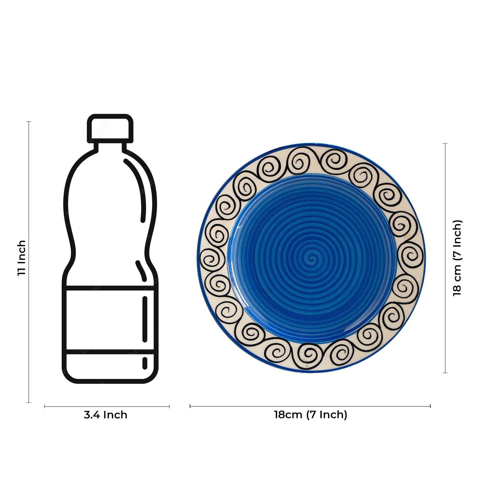 Caffeine Ceramic Handmade Stoneware Blue Doodle Quarter Plate 7”(Set of 4 Dishwasher & Microwave Safe ) - Caffeine Premium Stoneware
